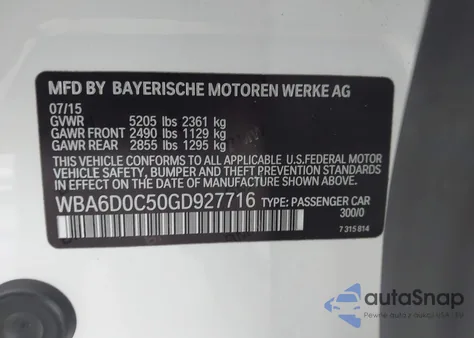 2016 BMW 640I Gran Coupe из США, поврежденный, VIN WBA6D0C50GD927716